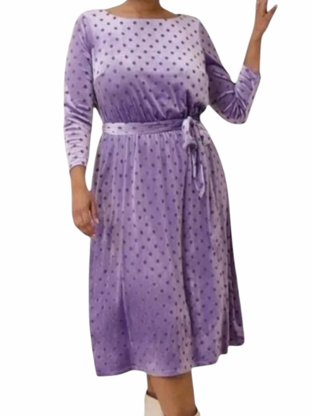 Torrid Lavender Polka Dot Burnout Stretch Velvet Long Sleeve Midi Dress 2X